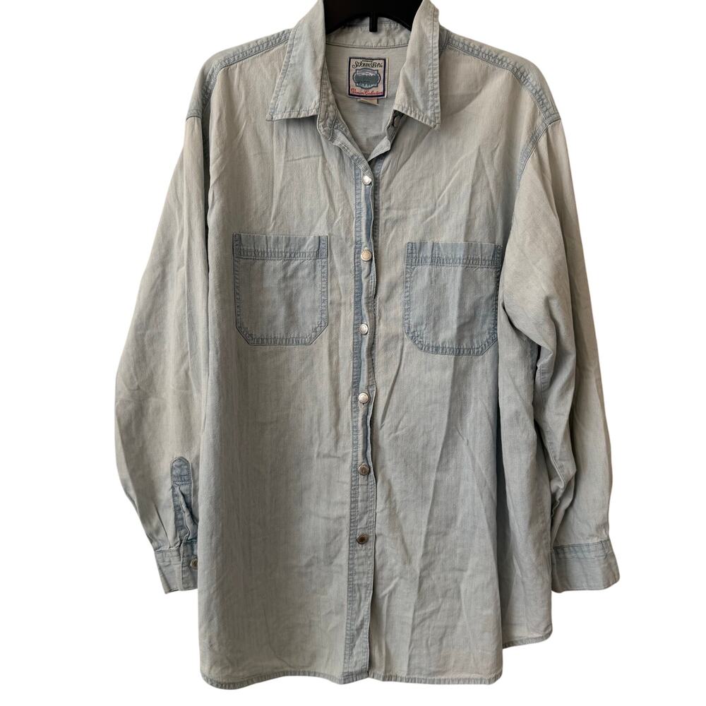 St. John's Bay Blue Lt Wash Denim Button Down 20W Plus Oversized 90s Vintage